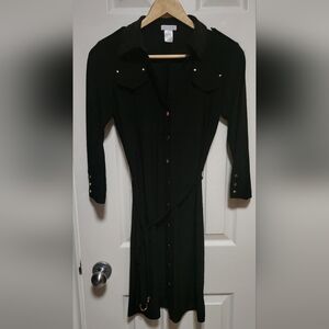 Cache Elegant Black Button-Up Dress With Gold Hardware Buttons
